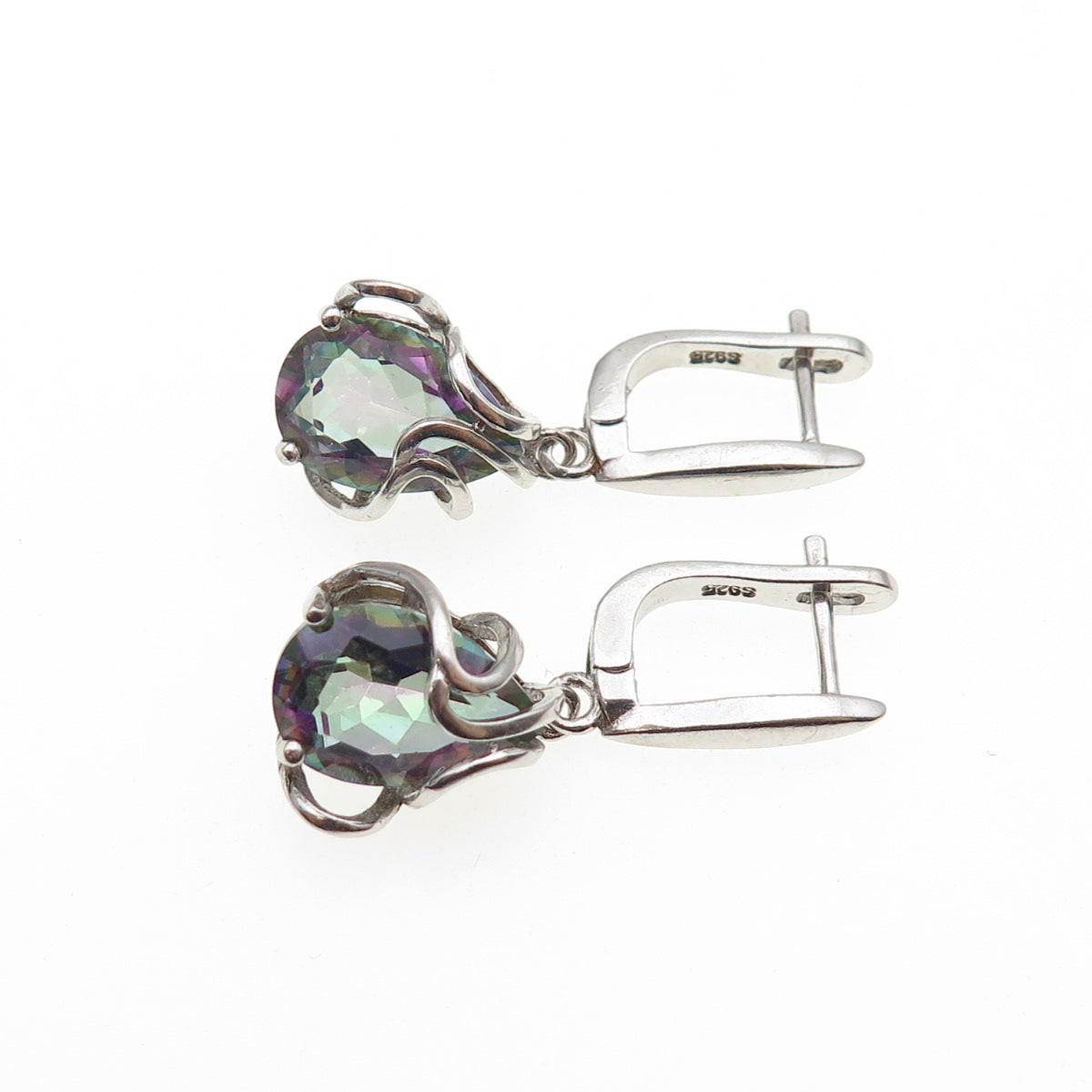 925 Sterling Silver Vintage Real Pear-Cut Mystic Quartz Teardrop Dangle Earrings