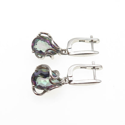 925 Sterling Silver Vintage Real Pear-Cut Mystic Quartz Teardrop Dangle Earrings