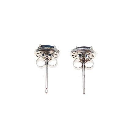 925 Sterling Silver Oval-Cut Blue & Round-Cut White C Z Stud Earrings