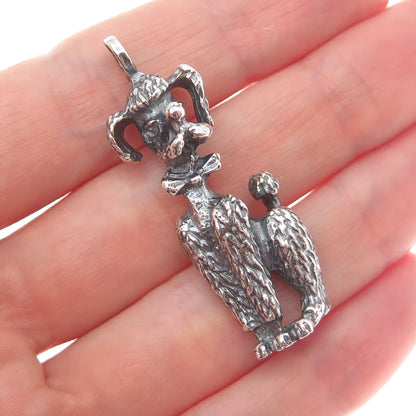925 Sterling Silver Vintage Poodle Dog Oxidized Pendant