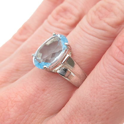 925 Sterling Silver Vintage Real Oval-Cut Blue Topaz Ring Size 7.25