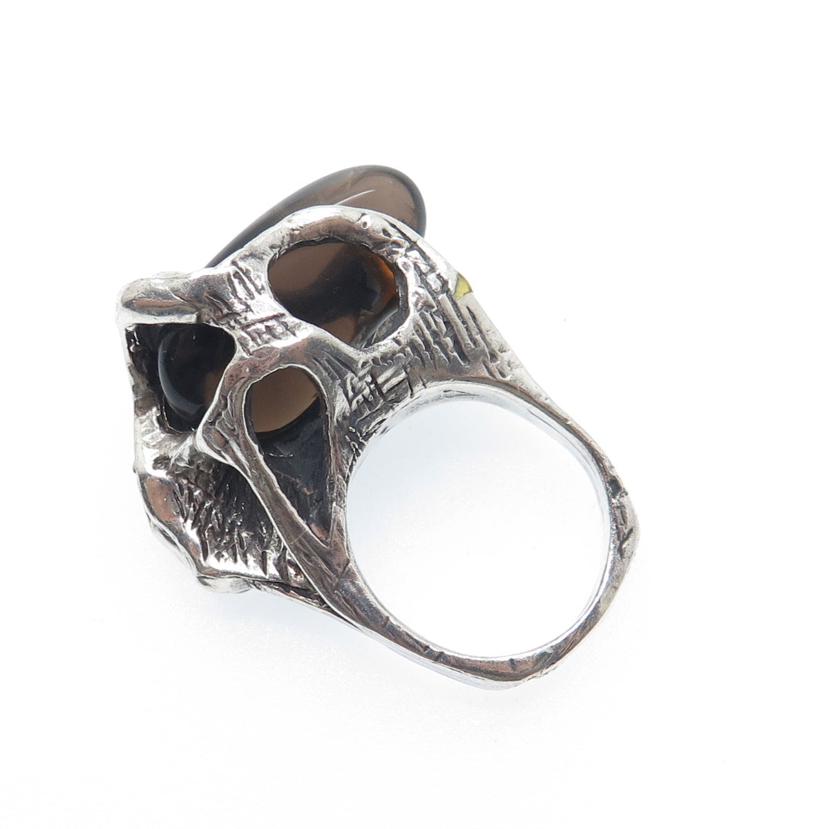 925 Sterling Silver Vintage Israel Real Smoky Quartz Modernist Ring Size 6.75