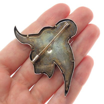 800 Silver Gold Plated Antique Art Deco Enamel Abstract Bird Pin Brooch