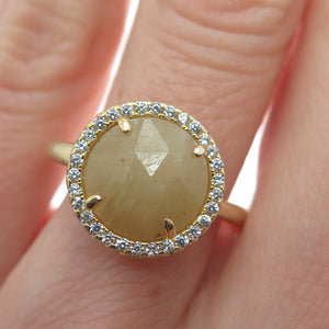 925 Sterling Silver Gold Plated Real Canary Quartz & C Z Ring Size 7.25