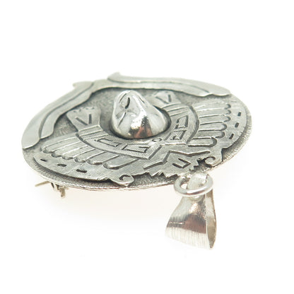 925 Sterling Silver Vintage Mexico Aztec Goddess Tribal Pin Brooch / Pendant