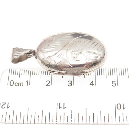 925 Sterling Silver Vintage Engraved Floral Locket Charm Pendant