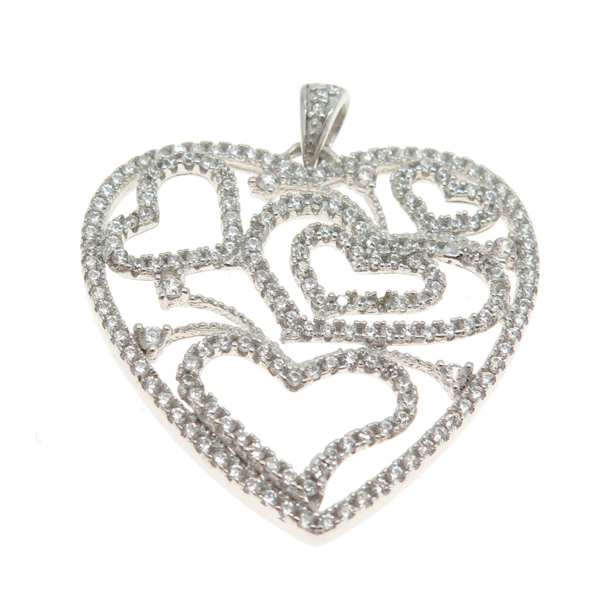 925 Sterling Silver Round-Cut C Z Multi-Heart Pendant