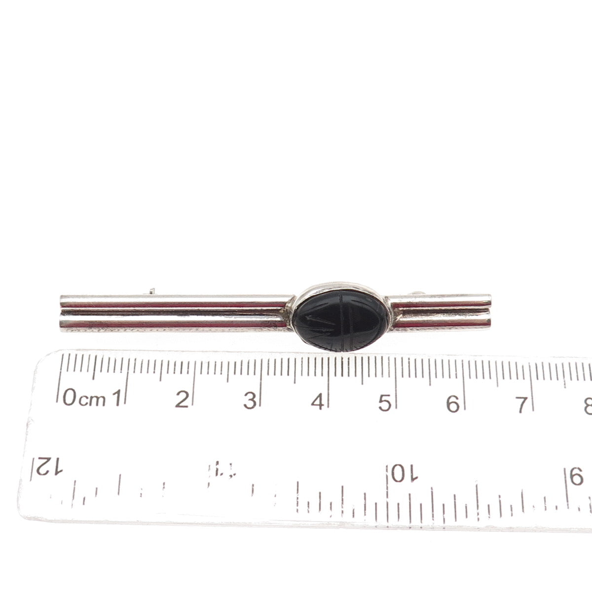 GFMW Great Falls Metal Works 925 Sterling Vintage Real Black Onyx Scarab Brooch