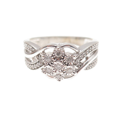 SK9 Allure Gems 925 Sterling Silver Real Diamond Floral Ring Size 7.25