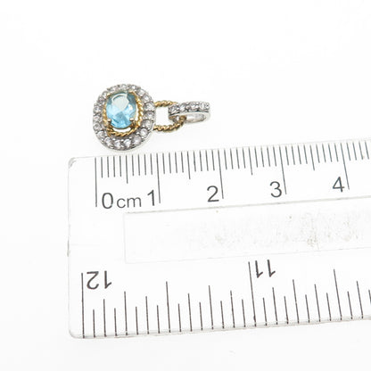 925 Sterling Silver 2-Tone Real Aquamarine & C Z Mini Charm Pendant