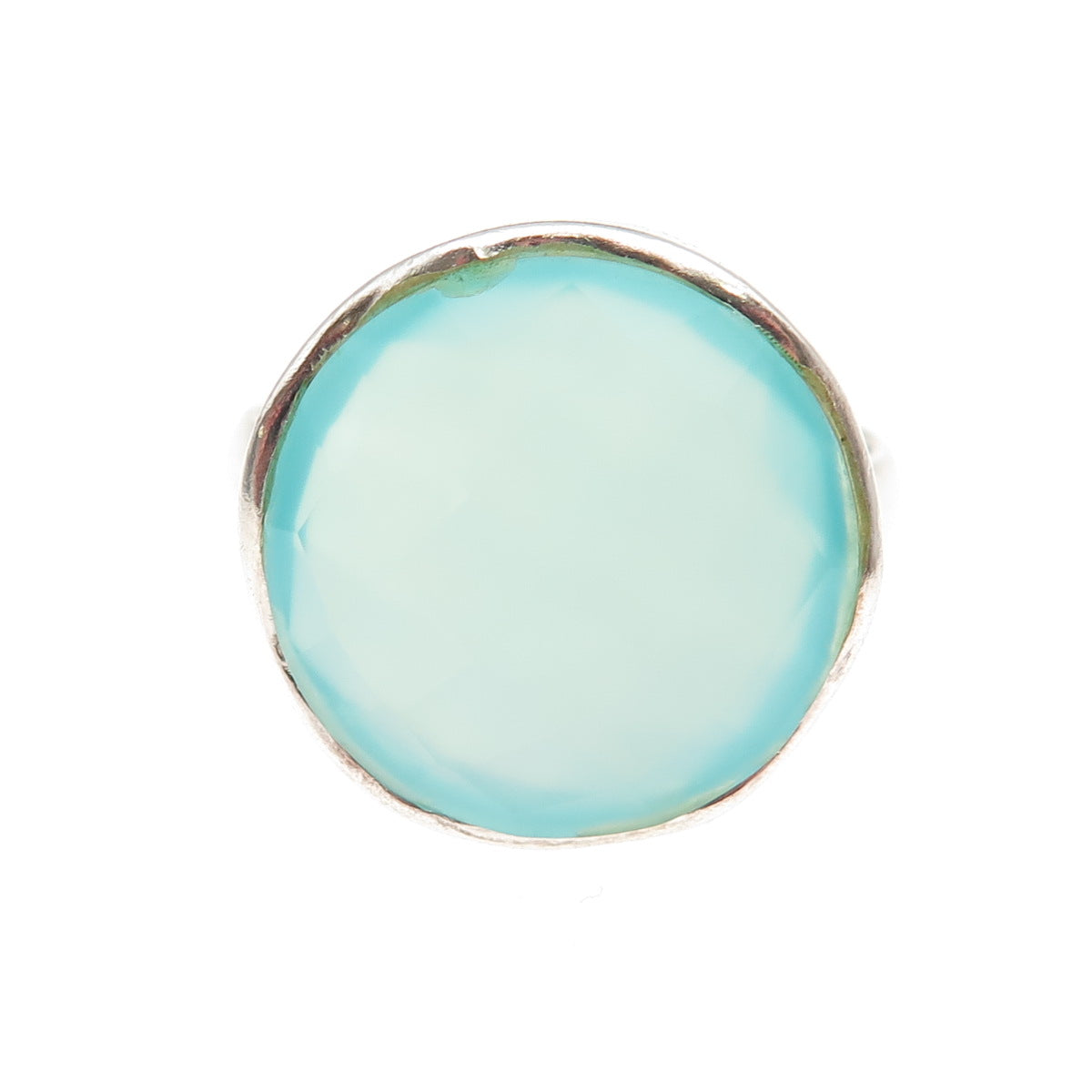 925 Sterling Silver Real Blue Chalcedony Modernist Ring Size 9.5