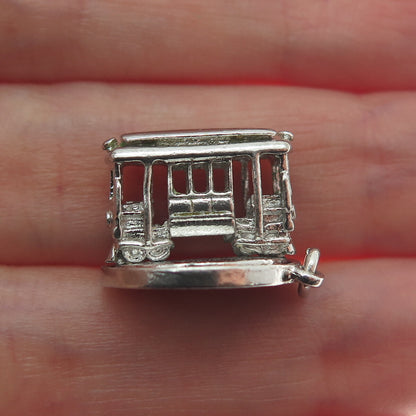 925 Sterling Silver Antique Art Deco SF Cable Car Minimalist 3D Charm Pendant