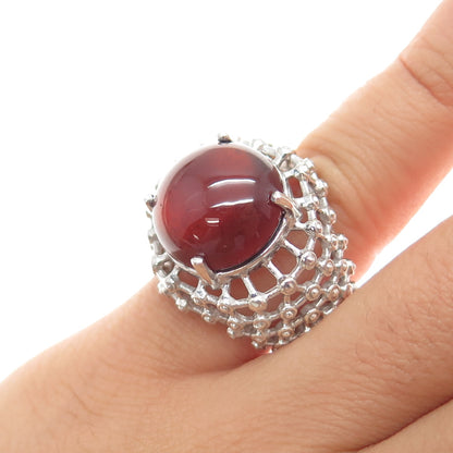 925 Sterling Silver Vintage Real Carnelian Modernist Beaded Mesh Ring Size 5.25
