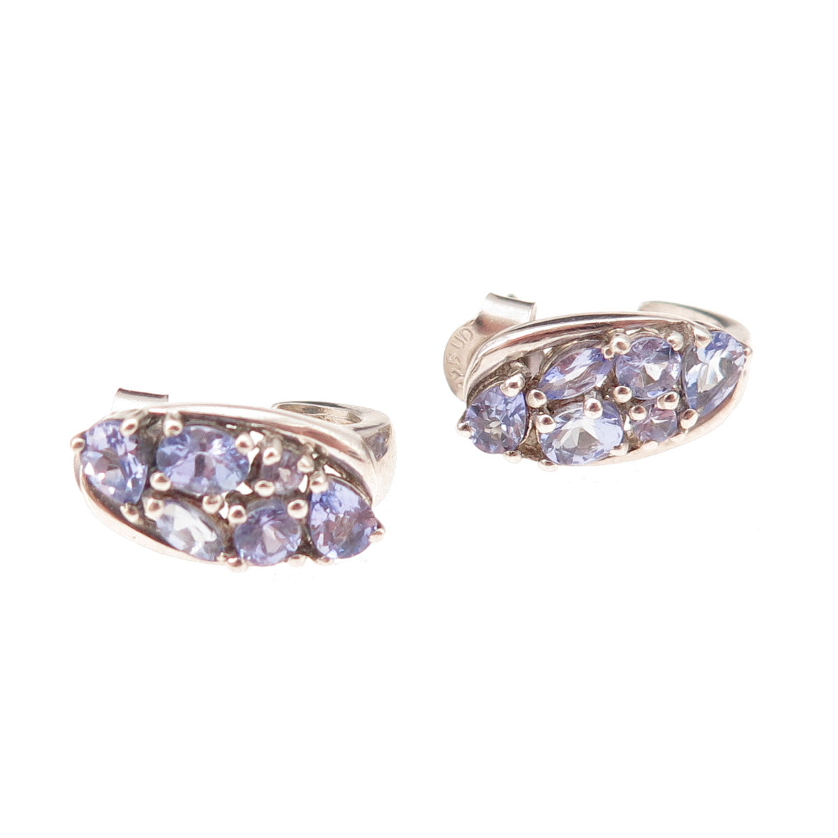 Chuck Clemency 925 Sterling Silver Real Multi-Cut Tanzanite Cluster Earrings