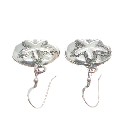 925 Sterling Silver Vintage Mexico Sand Dollar Oxidized Dangle Earrings