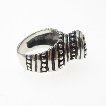 925 Sterling Silver Vintage Mexico Modernist Dotted Spiral Oxidized Ring Size 6