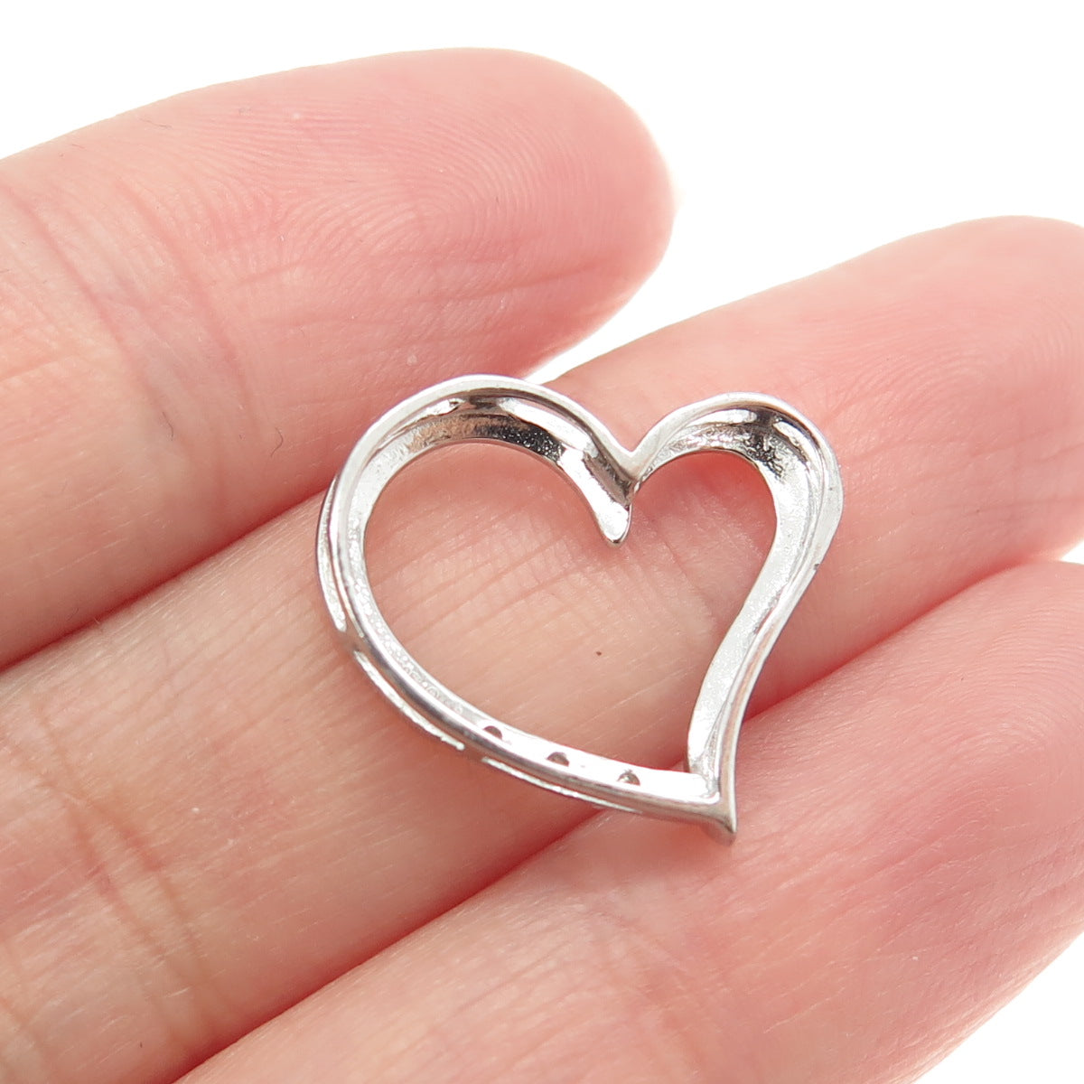 HOU 925 Sterling Silver Real Round-Cut Diamond Heart Slide Pendant