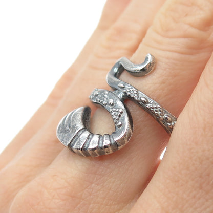 925 Sterling Silver Vintage Cobra Snake Oxidized Ring Size 8.5