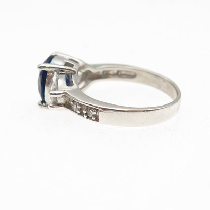 925 Sterling Silver Multi-Cut Blue & White C Z Ring Size 6.25