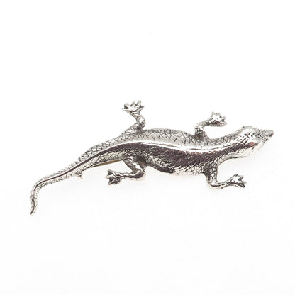 925 Sterling Silver Vintage Lizard Oxidized Pin Brooch