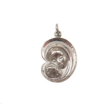 925 Sterling Silver Antique Art Deco St. Mary Jesus Religious Mini Charm Pendant