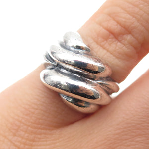 925 Sterling Silver Vintage Modernist Ribbed Bypass Oxidized Ring Size 5