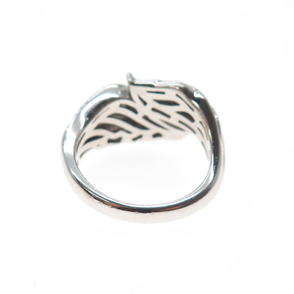 925 Sterling Silver Real Round-Cut Diamond Angel Wings Ring Size 7.25