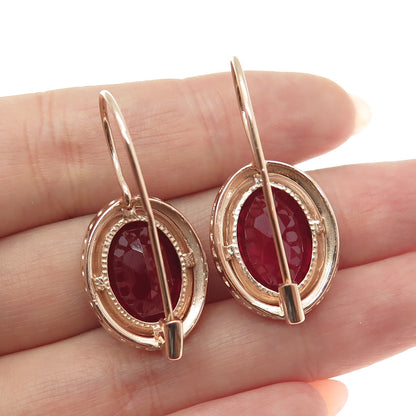 925 Sterling Silver Rose Gold Plated Lab-Created Ruby Dangle Earrings