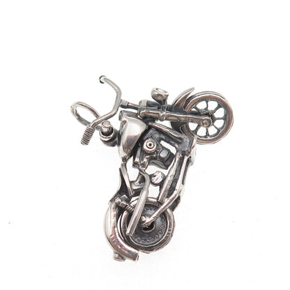 925 Sterling Silver Vintage Motorcycle Oxidized 3D Movable Charm Pendant