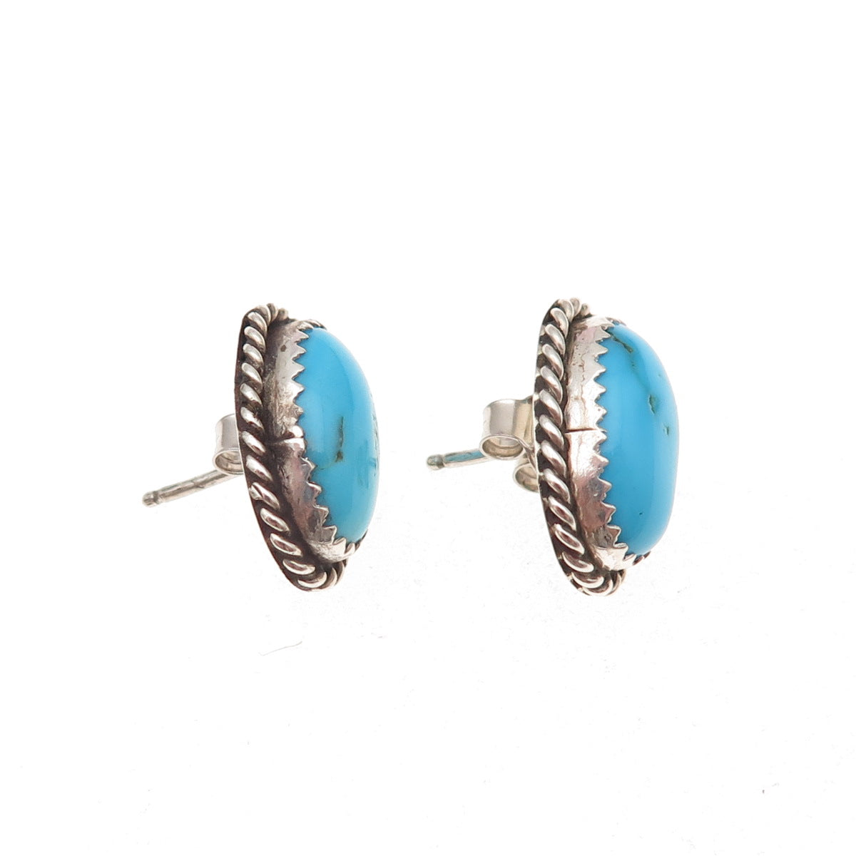 925 Sterling Silver Vintage Real Bisbee Turquoise Oxidized Earrings