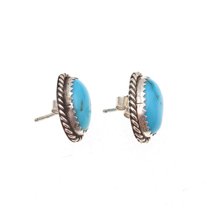 925 Sterling Silver Vintage Real Bisbee Turquoise Oxidized Earrings