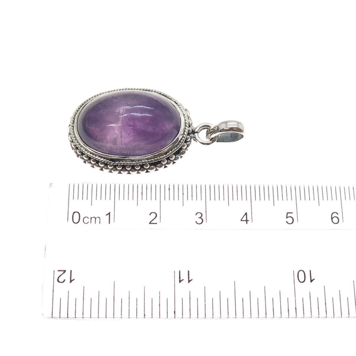 925 Sterling Silver Vintage Real Cabochon Amethyst Charm Pendant