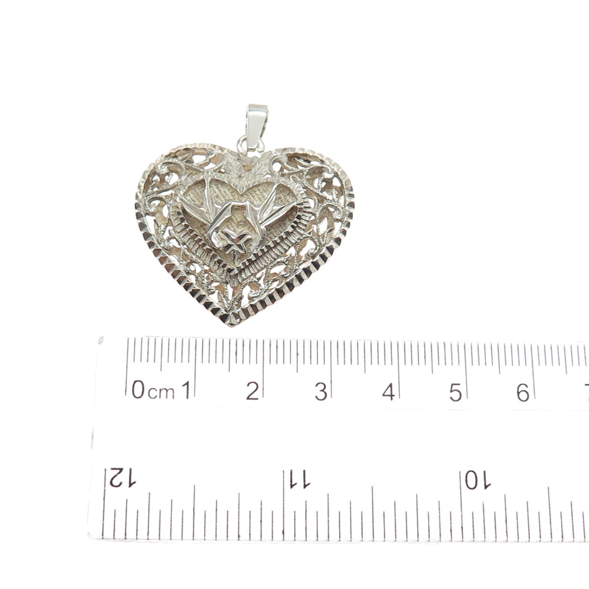 925 Sterling Silver Vintage Floral Heart Charm Pendant