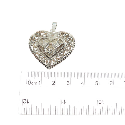 925 Sterling Silver Vintage Floral Heart Charm Pendant