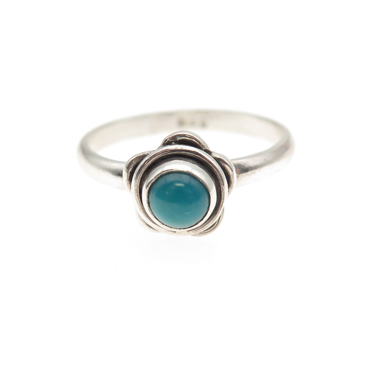 925 Sterling Silver Vintage Real Bisbee Turquoise Flower Ring Size 6.5