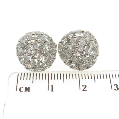 925 Sterling Silver Tapered Baguette-Cut C Z Disc Earrings