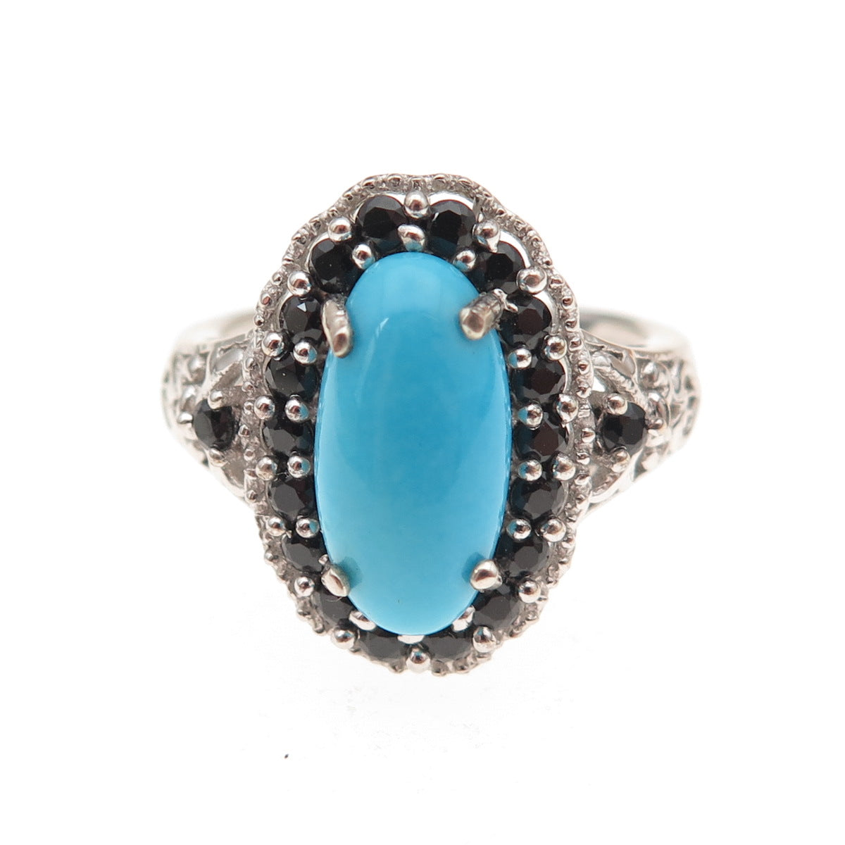 Chuck Clemency 925 Sterling Silver Real Turquoise & Black Spinel Ring Size 8