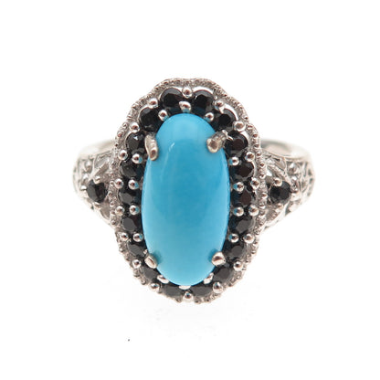 Chuck Clemency 925 Sterling Silver Real Turquoise & Black Spinel Ring Size 8