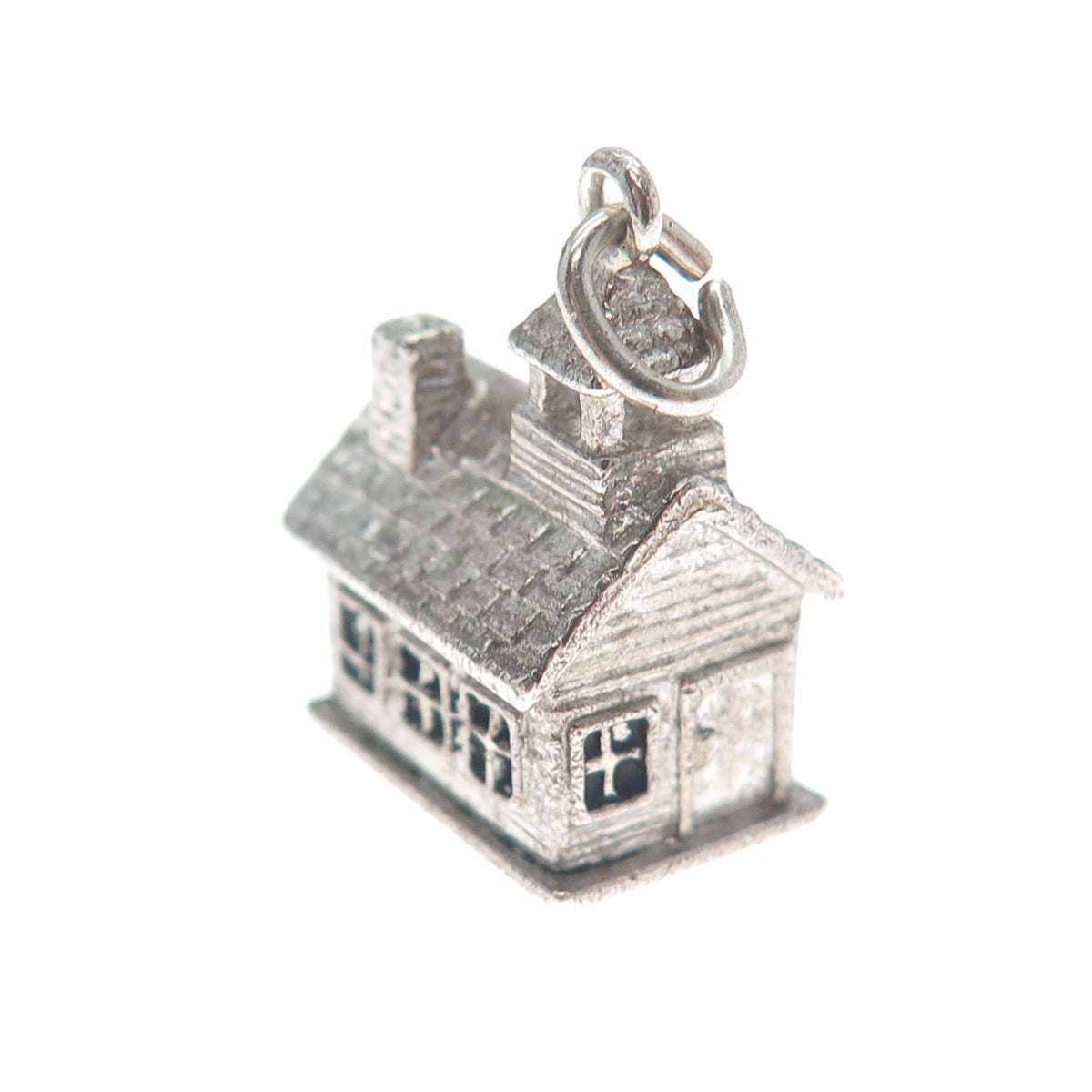 WELLS Sterling Silver Antique Art Deco Old Church Minimalist 3D Charm Pendant
