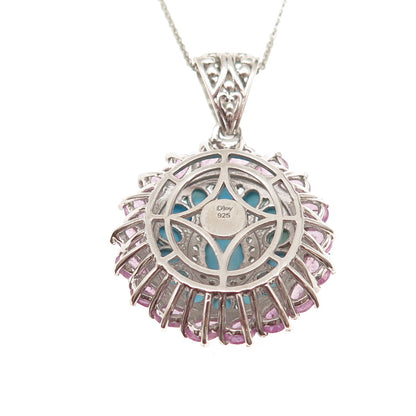 D'Joy 925 Sterling Silver Real Turquoise Ruby & White Topaz Chain Necklace 20"