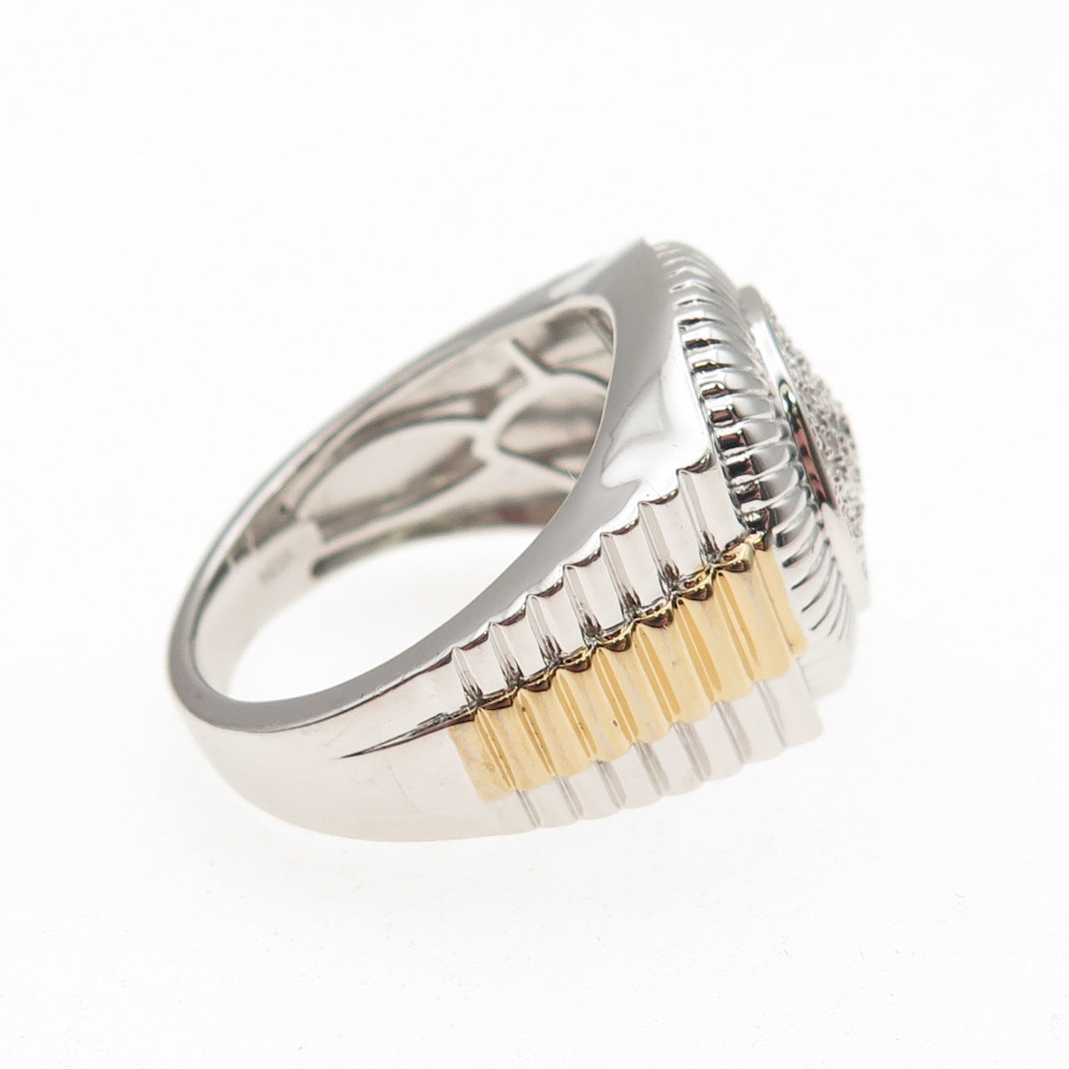 Jane Seymour 925 Sterling Silver 2-Tone Real Round-Cut Diamond Ring Size 10