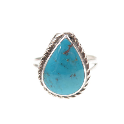 Old Pawn Sterling Silver Vintage Southwestern Turquoise Tribal Ring Size 5.25