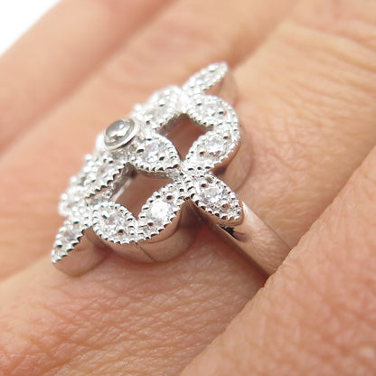 925 Sterling Silver Round-Cut C Z Floral Ring Size 6.25