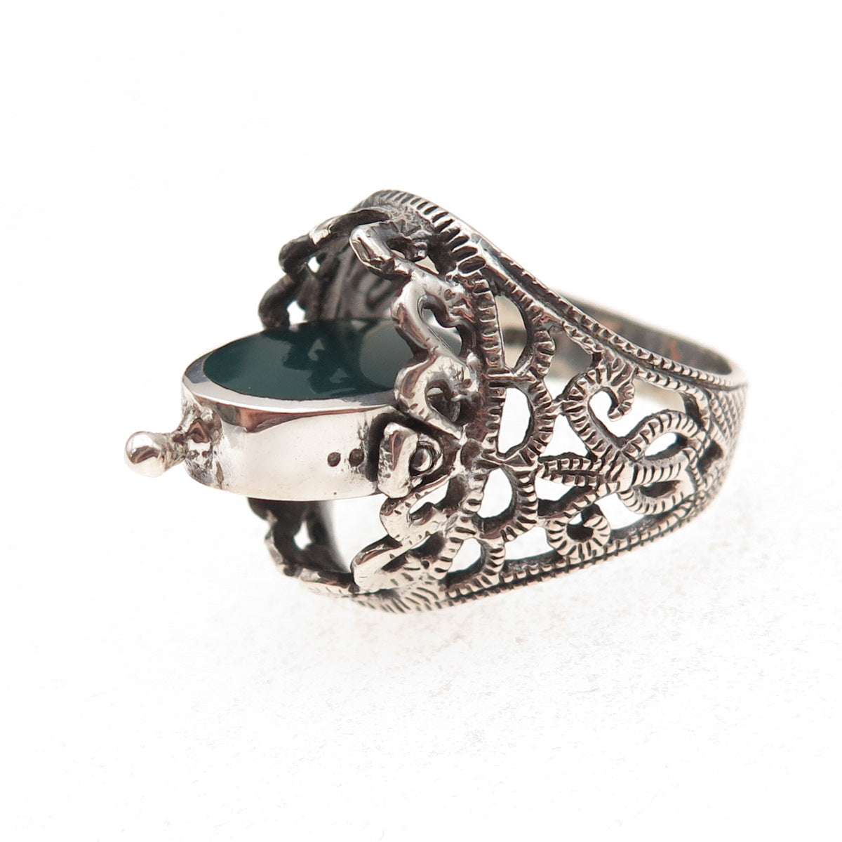 Chapal Zenray Sterling Vintage Real Black & Green Onyx Reversible Ring Size 7.25