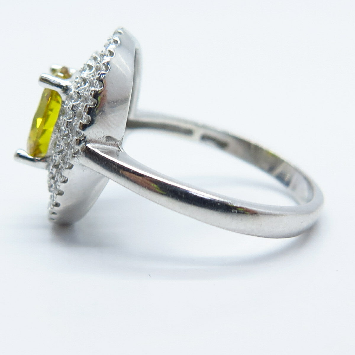 925 Sterling Silver White & Citrine-Tone C Z Ring Size 8