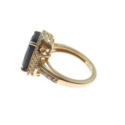DSMK 925 Sterling Silver Gold Plated Real Diamond & Sapphire Ring Size 7.25