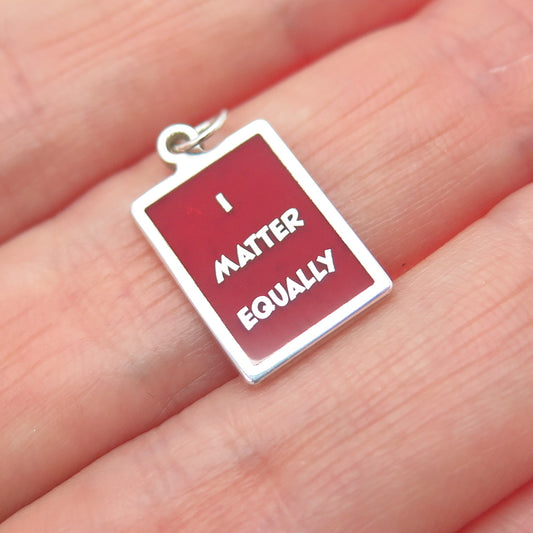 925 Sterling Silver Red Enamel I Matter Equally Minimalist Charm Pendant