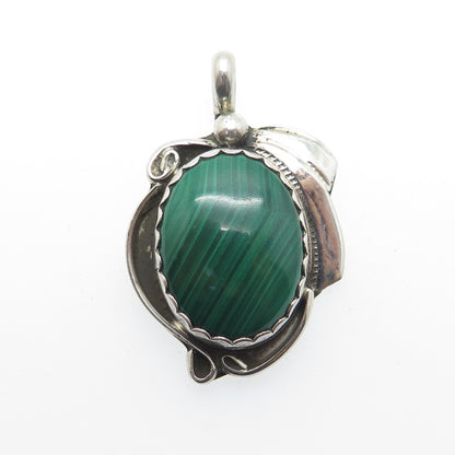 CALVIN TOM NAVAJO Old Pawn 925 Sterling Silver Southwestern Malachite Pendant