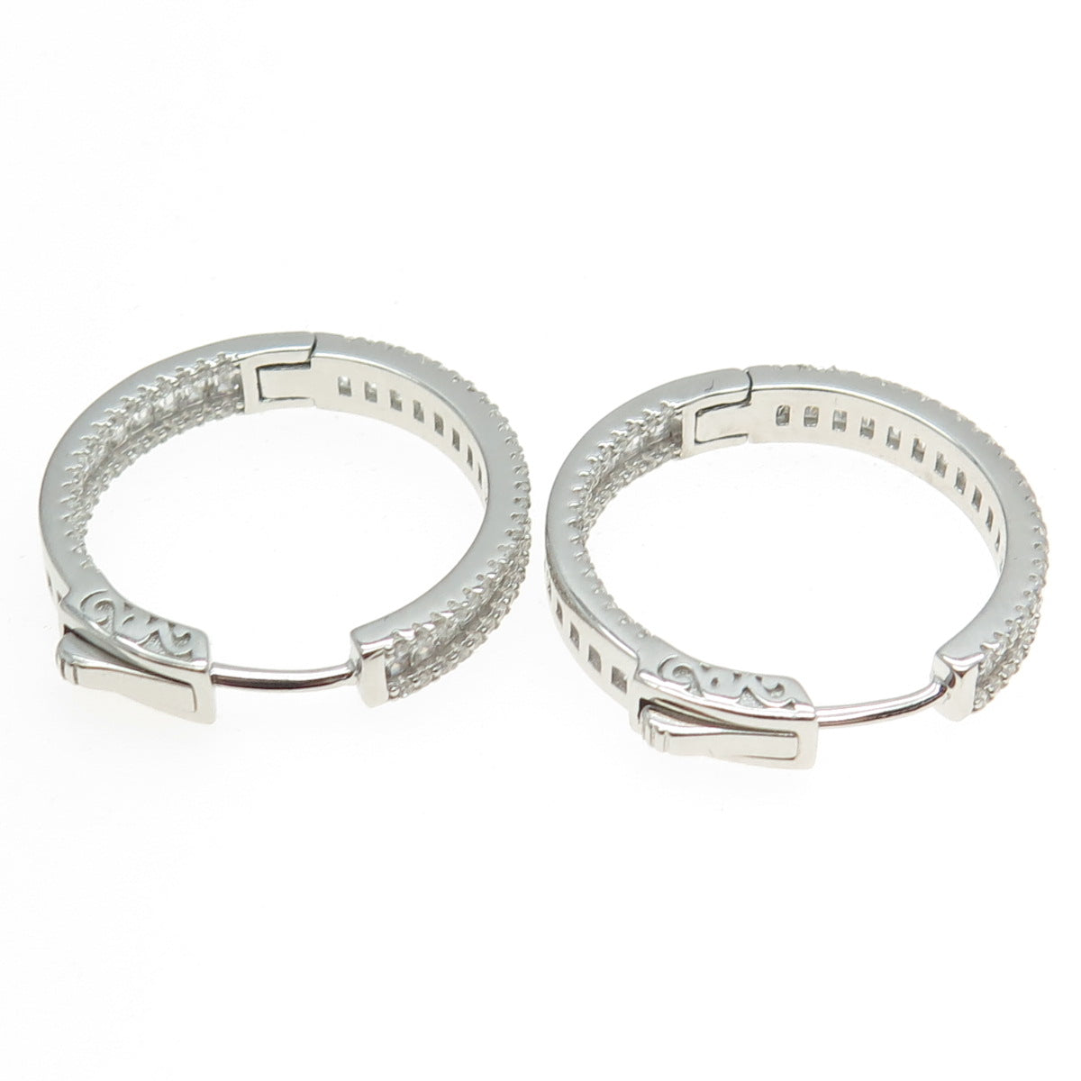 925 Sterling Silver Multi-Cut C Z In & Out Hoop Earrings