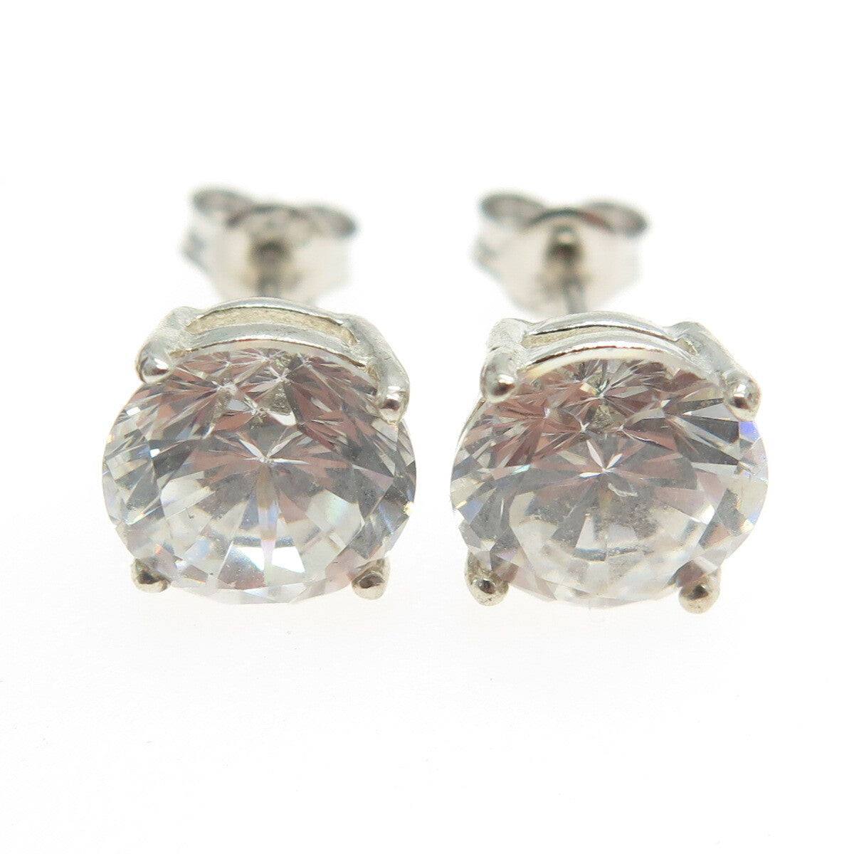 925 Sterling Silver Round-Cut Shaped C Z Stud Earrings